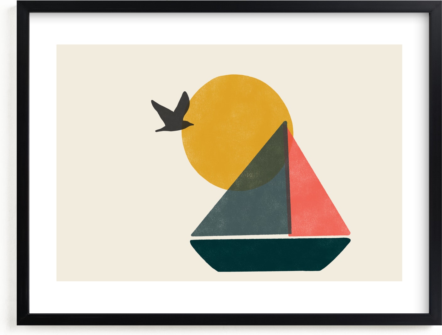 This is a blue, yellow, red kids wall art by Daily Design Co called Graphic Sailboat.