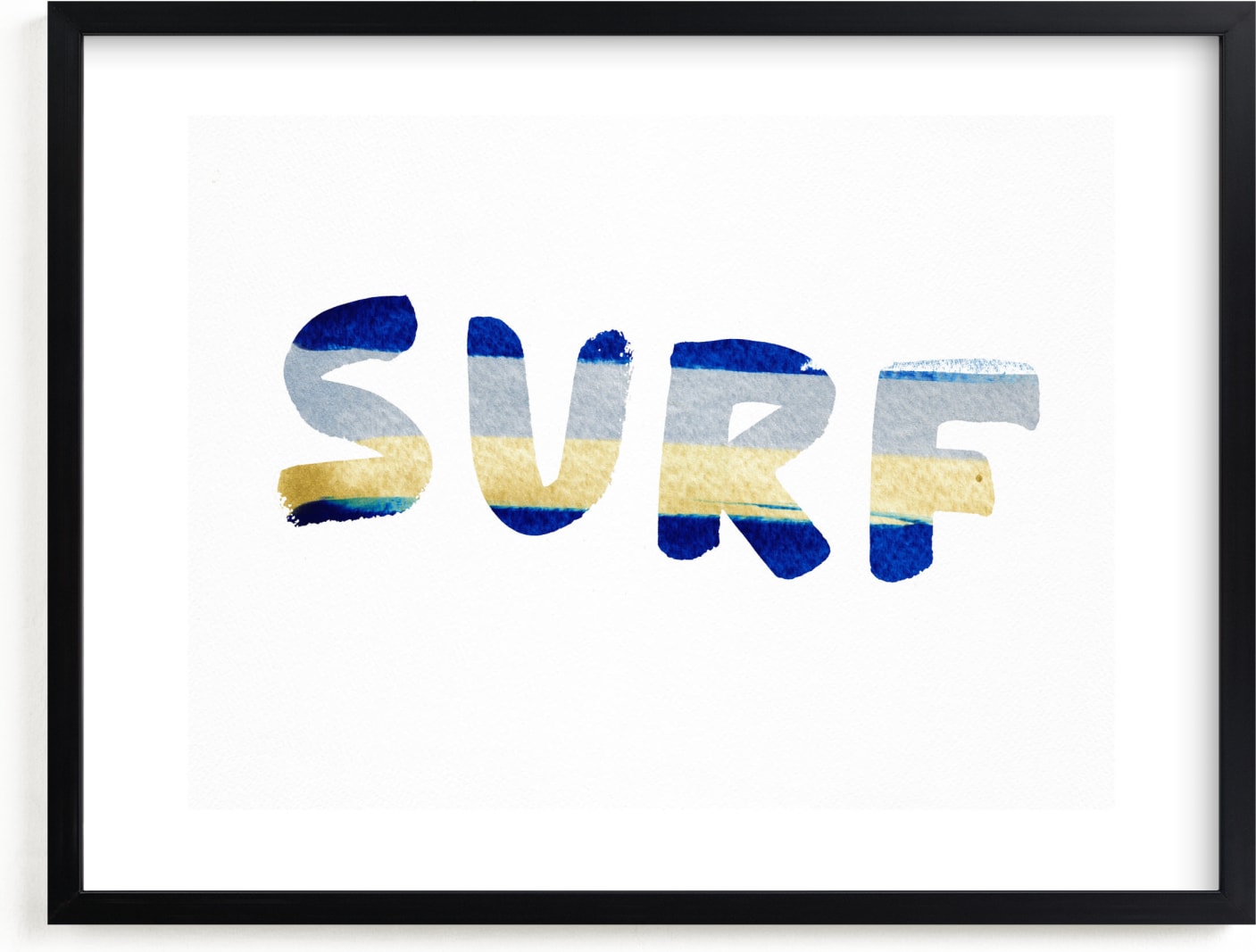 This is a blue, white, yellow art by Christina Flowers called SURF and SUN.