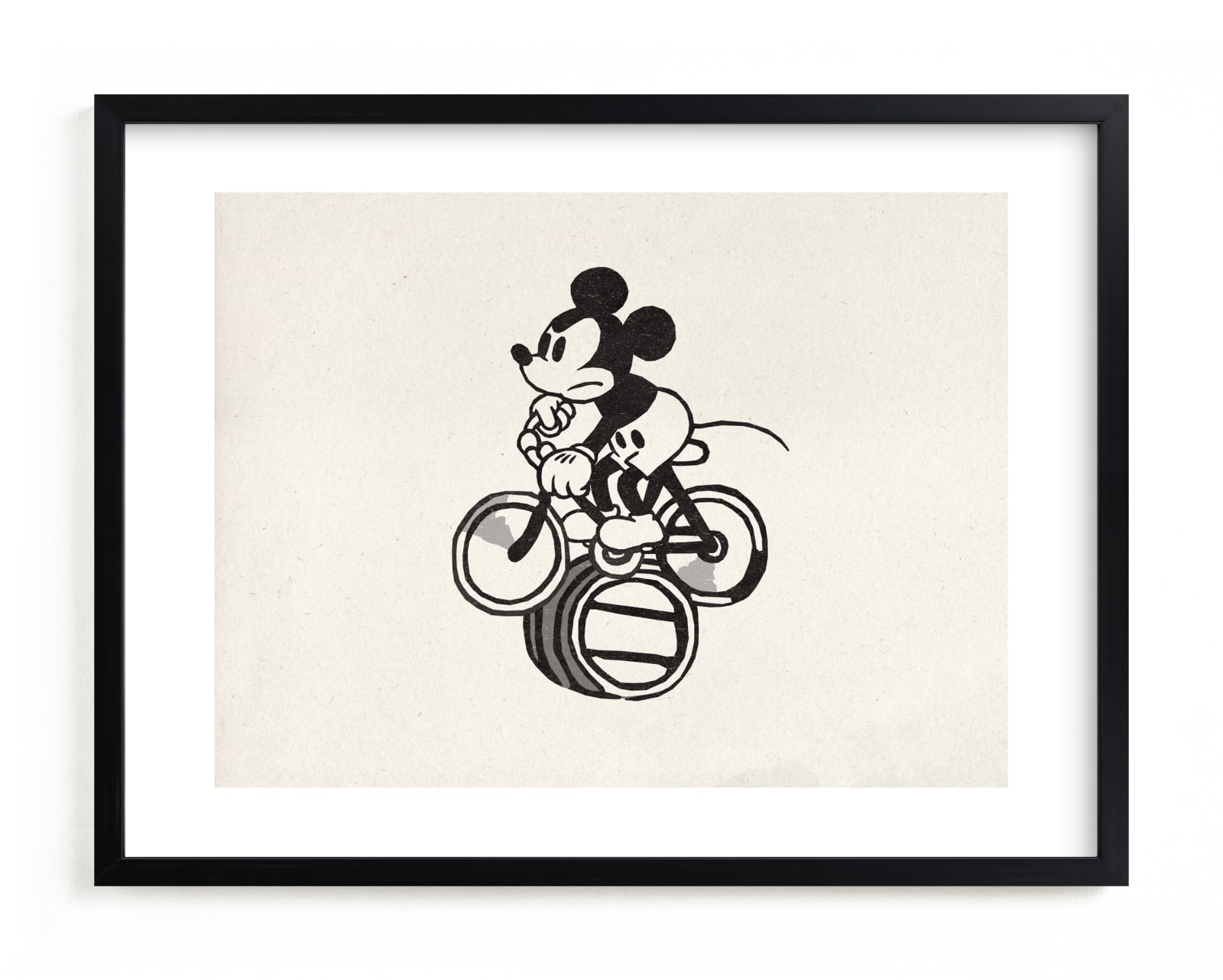 "Disney's Mickey Mouse Riding A Bicycle" - Limited Edition Art Print by Sumak Studio in beautiful frame options and a variety of sizes.