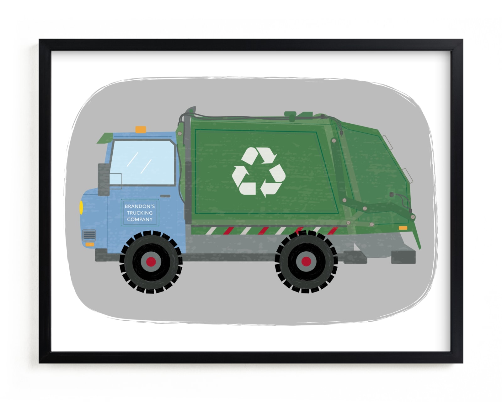 "The Garbage Recycle Truck" - Custom Open Edition Children's Art Print by Rebecca Marchese in beautiful frame options and a variety of sizes.