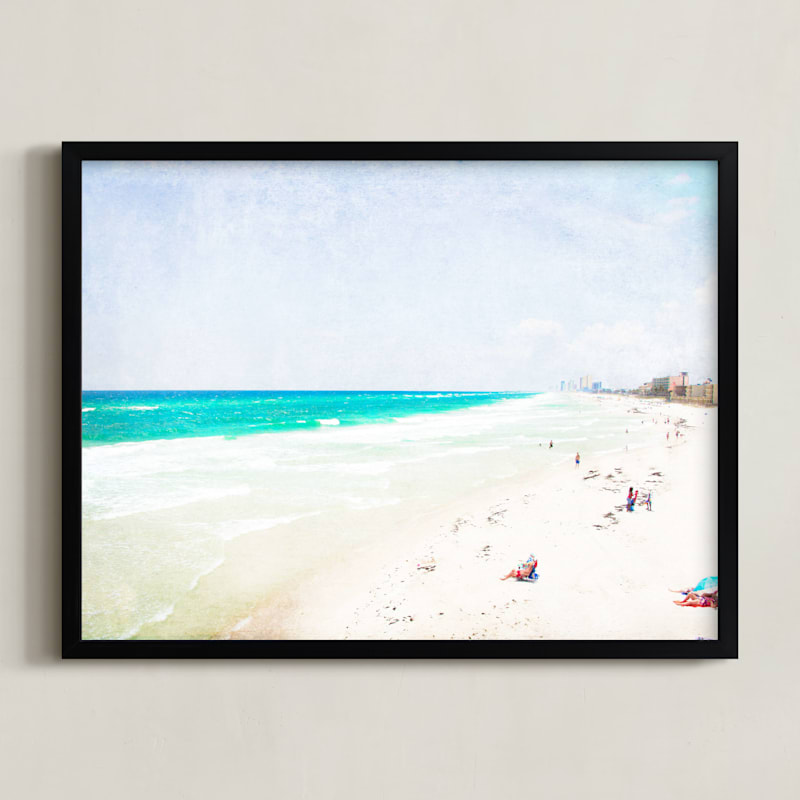 "Vintage Beach Scene" - Art Print in beach water blue by Mary Ann Glynn-Tusa - Framed