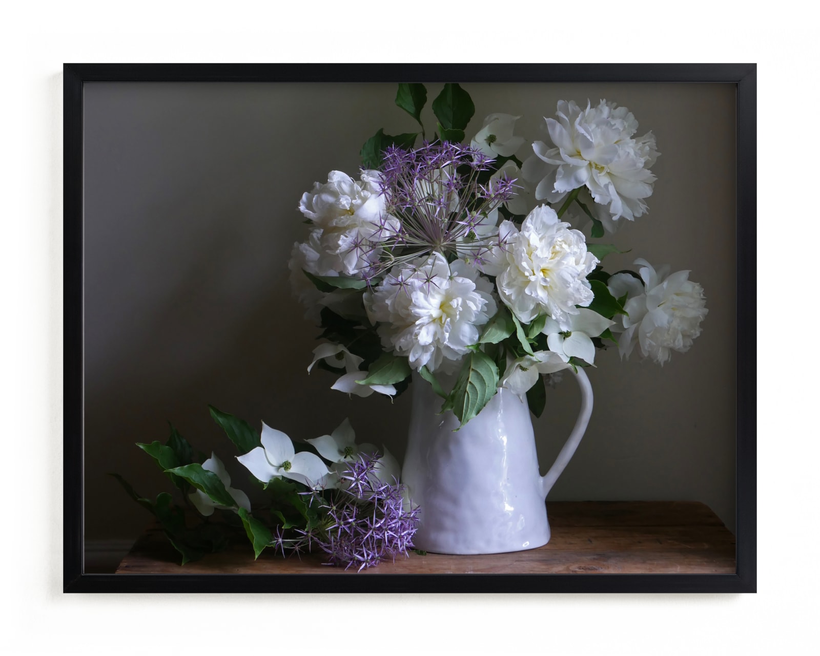 "Still life with white peonies" by Elizabeth Pyle in beautiful frame options and a variety of sizes.