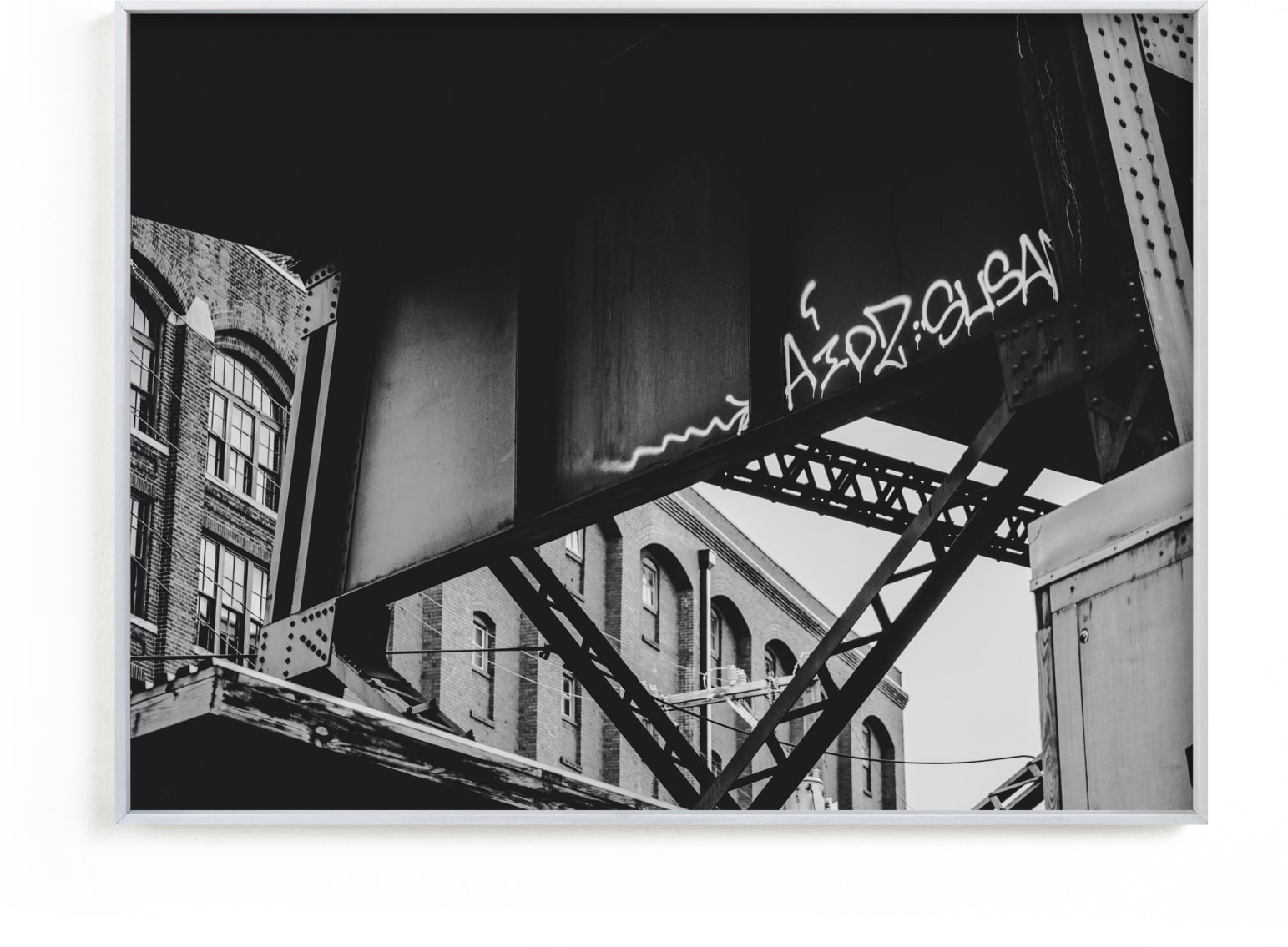 This is a black and white art by Curtis Newkirk called Shockoe Crossing.