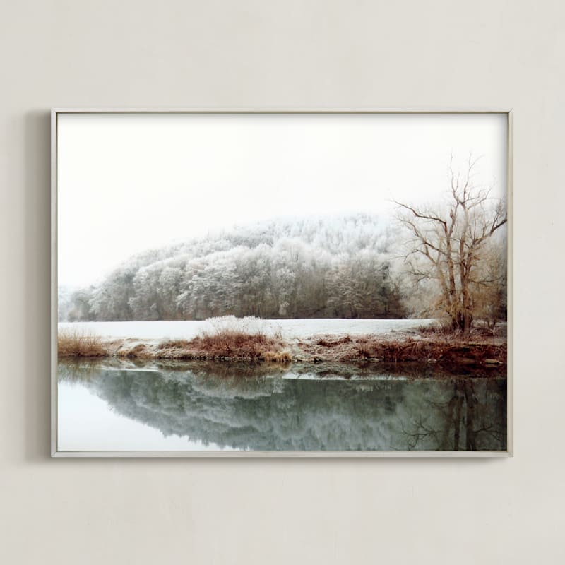 "The River laid dreaming" - Art Print in Dusty Jade by Eva Marion - Framed