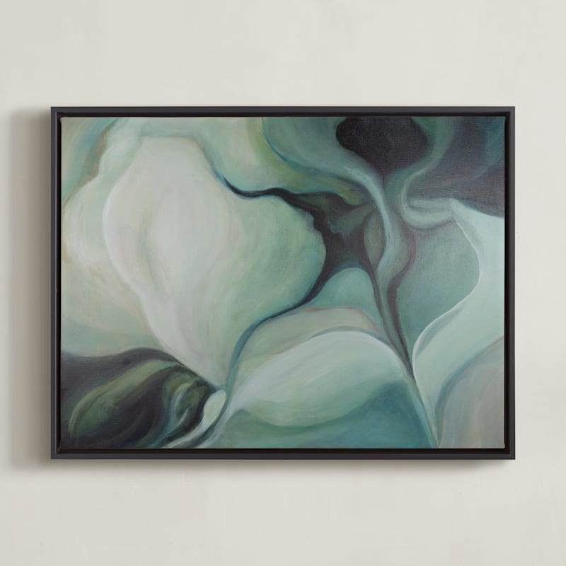 "Botanica 1" - Art Print in Blue-green Blossom by Lenay Hughes - Framed Canvas