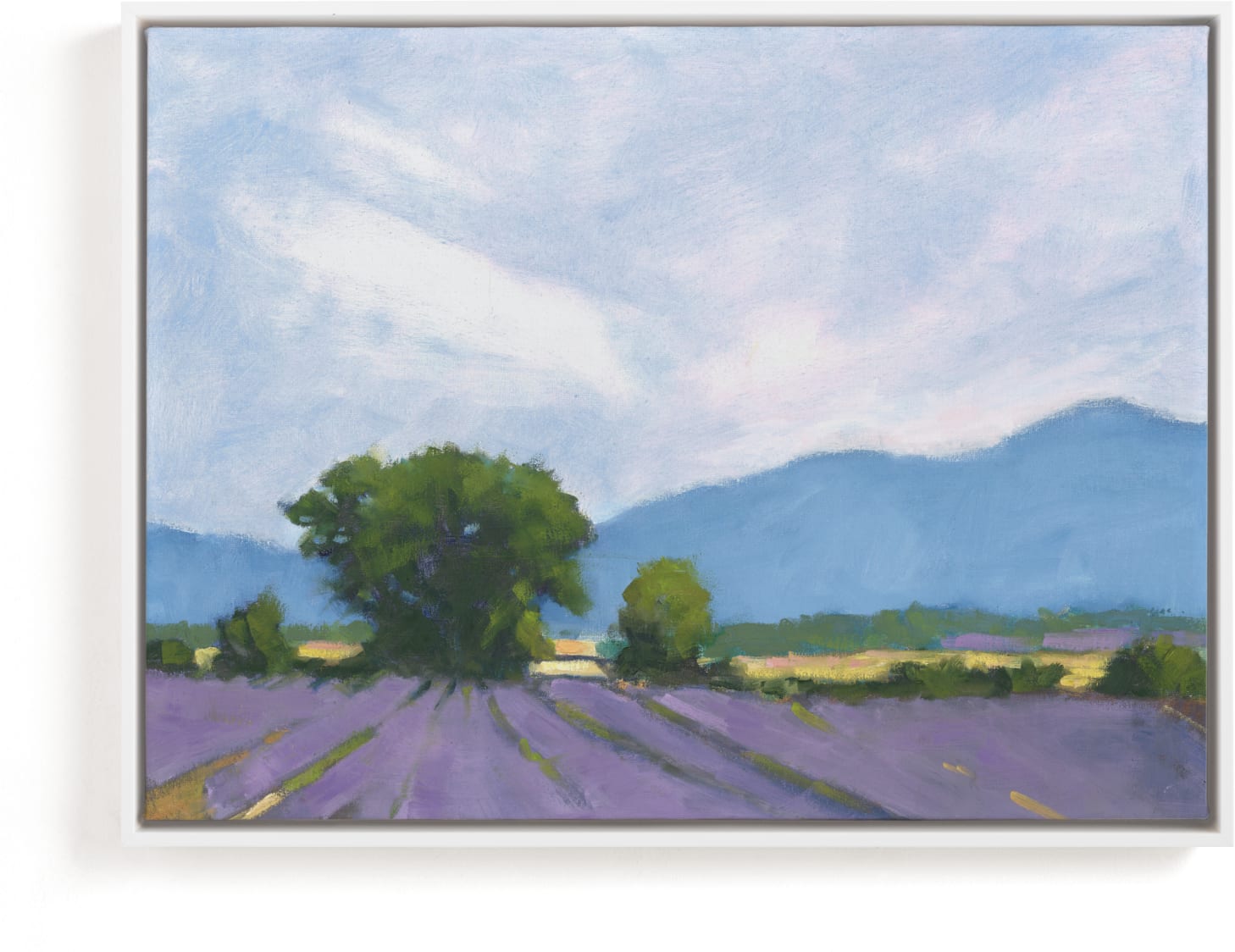 This is a blue art by Marie Stone called Lavender Fields.