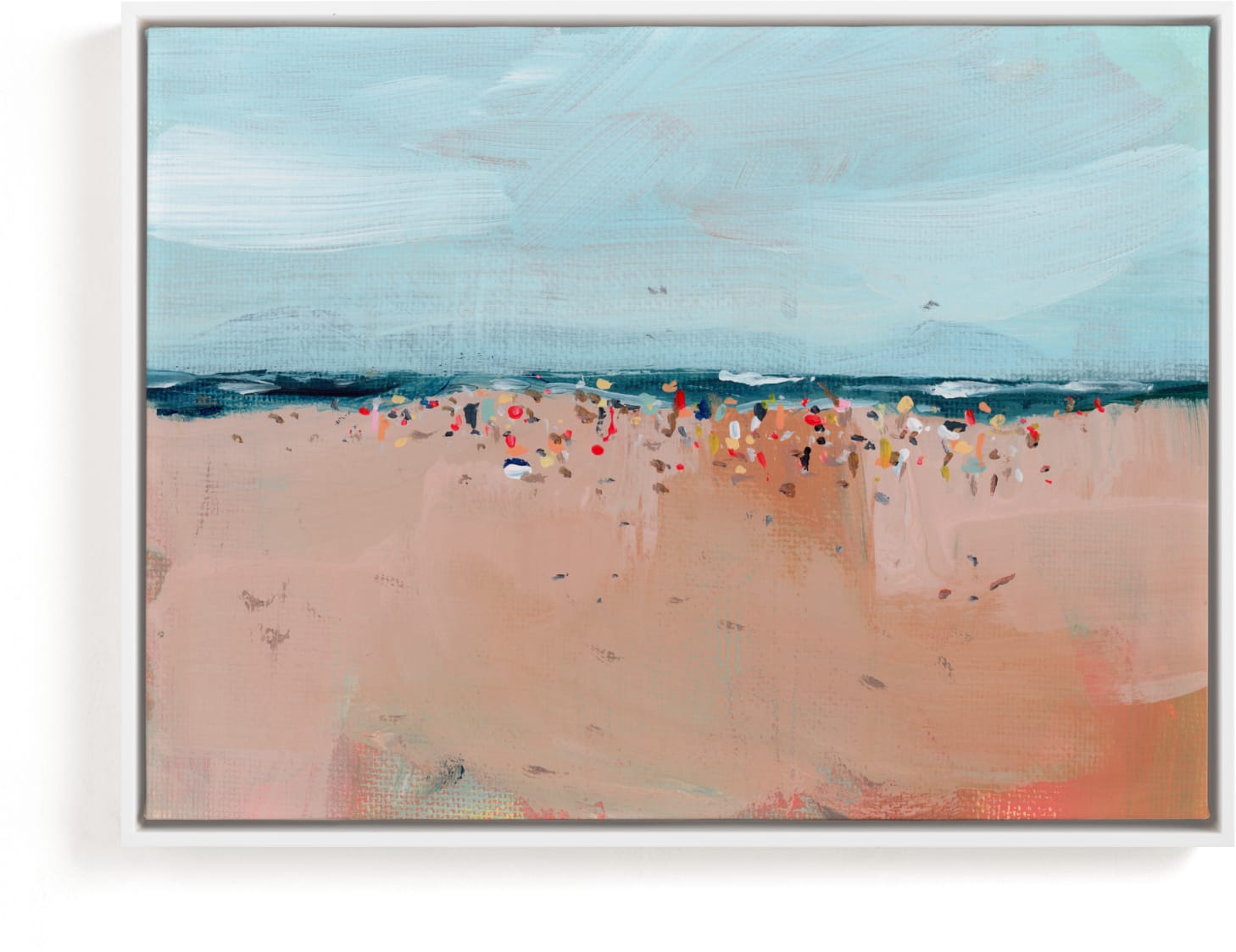 This is a blue art by Lindsay Megahed called Busy Beach.