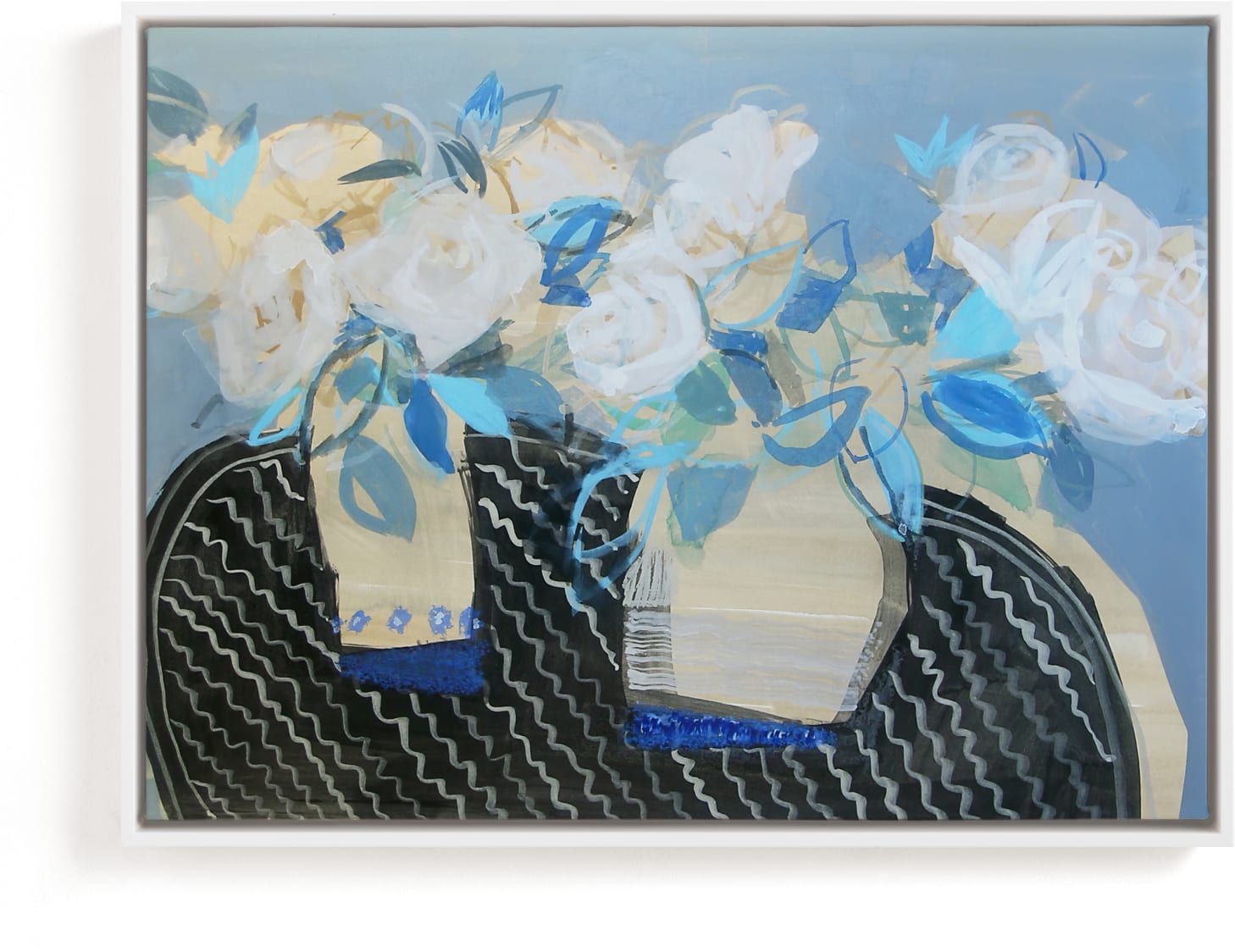 This is a blue art by Liz Innvar called gracie's roses.