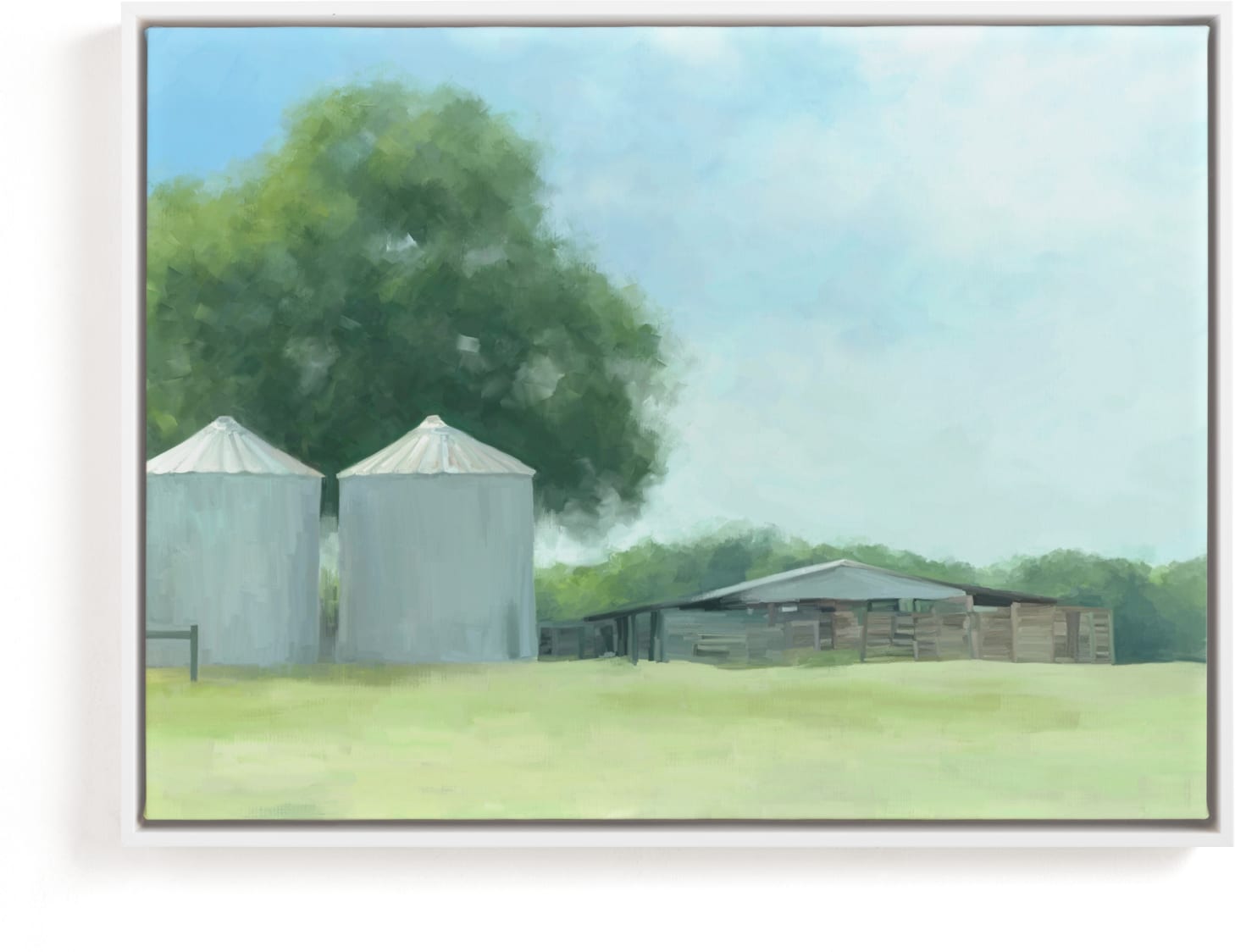 This is a blue art by Amy Hall called Two Silos.