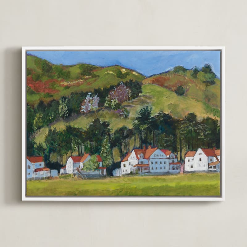 "Fort Baker, Marin Headlands" - Art Print in California Green and Gold by Valerie Hamill - Framed Canvas