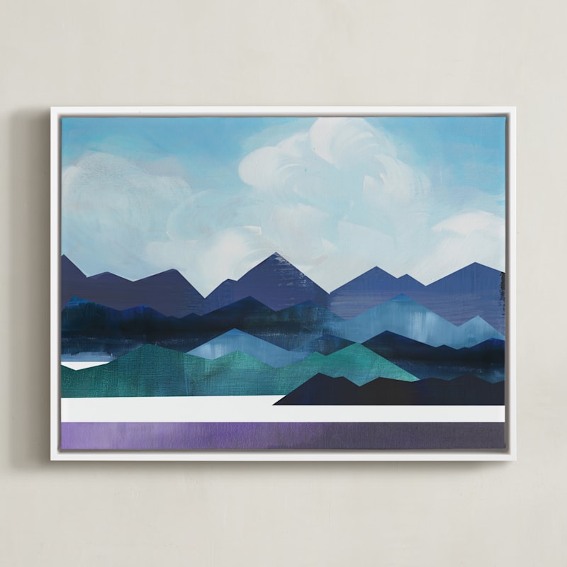 "Mountain Ridges" - Art Print in Mountain Blue by AlisonJerry - Framed Canvas