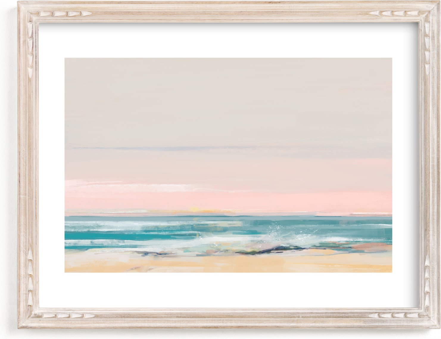 This is a blue, pink, beige art by Eric Ransom called beach impressions.