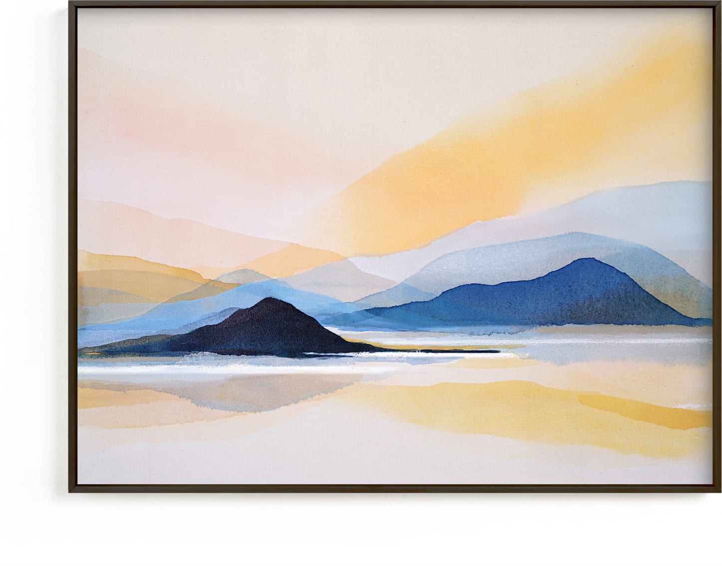 This is a blue, gold art by Shina Choi called Mountain in the calm light.