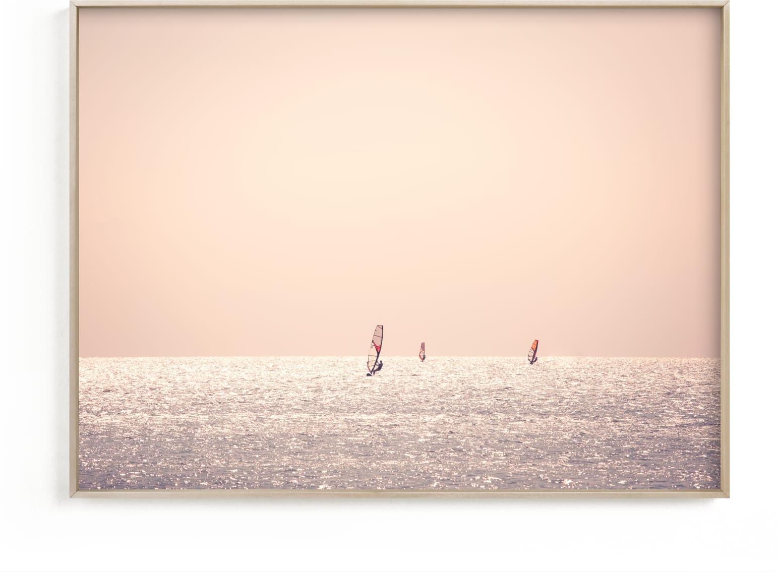 This is a pink art by Ann Hudec called Outer Banks Wind Surfers.