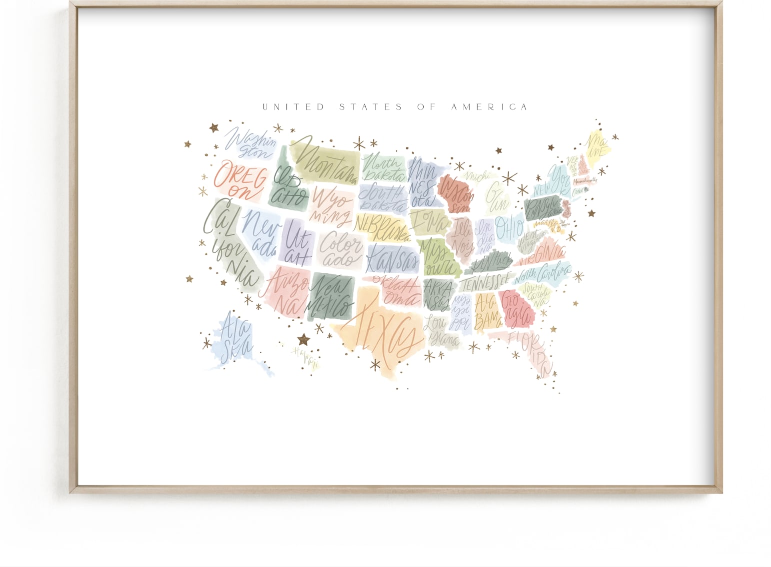 This is a colorful art by Hannah Williams called United States lettered.