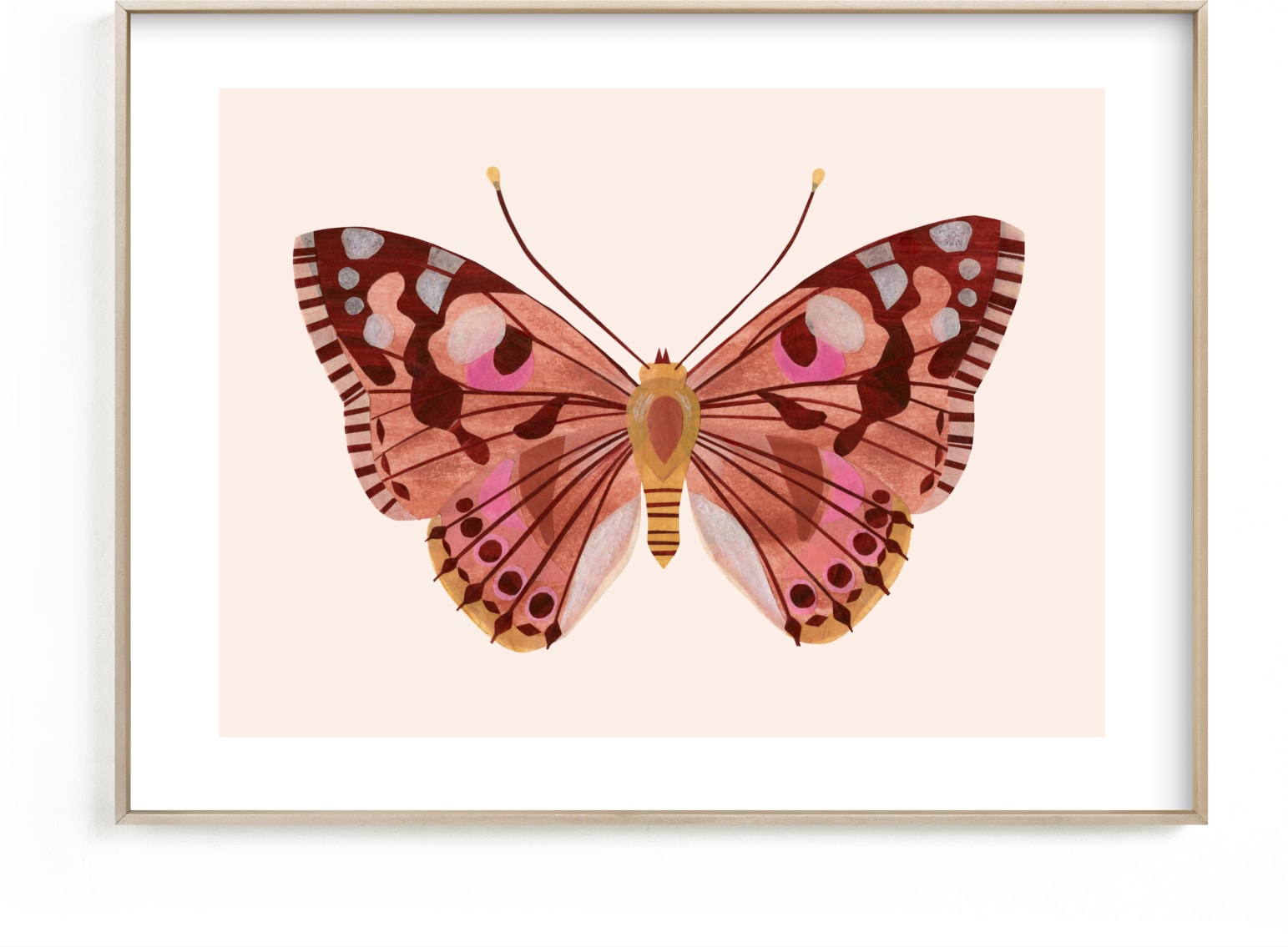 This is a brown, ivory, pink art by Sarah Knight called Paper Wings.