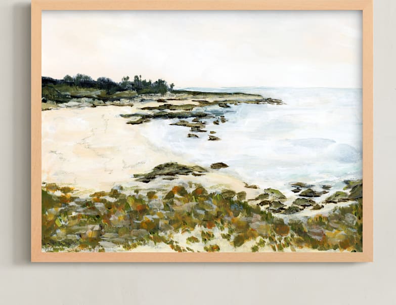 This is a blue, white, beige art by Jennelle Lynn called Carmel by the Sea.