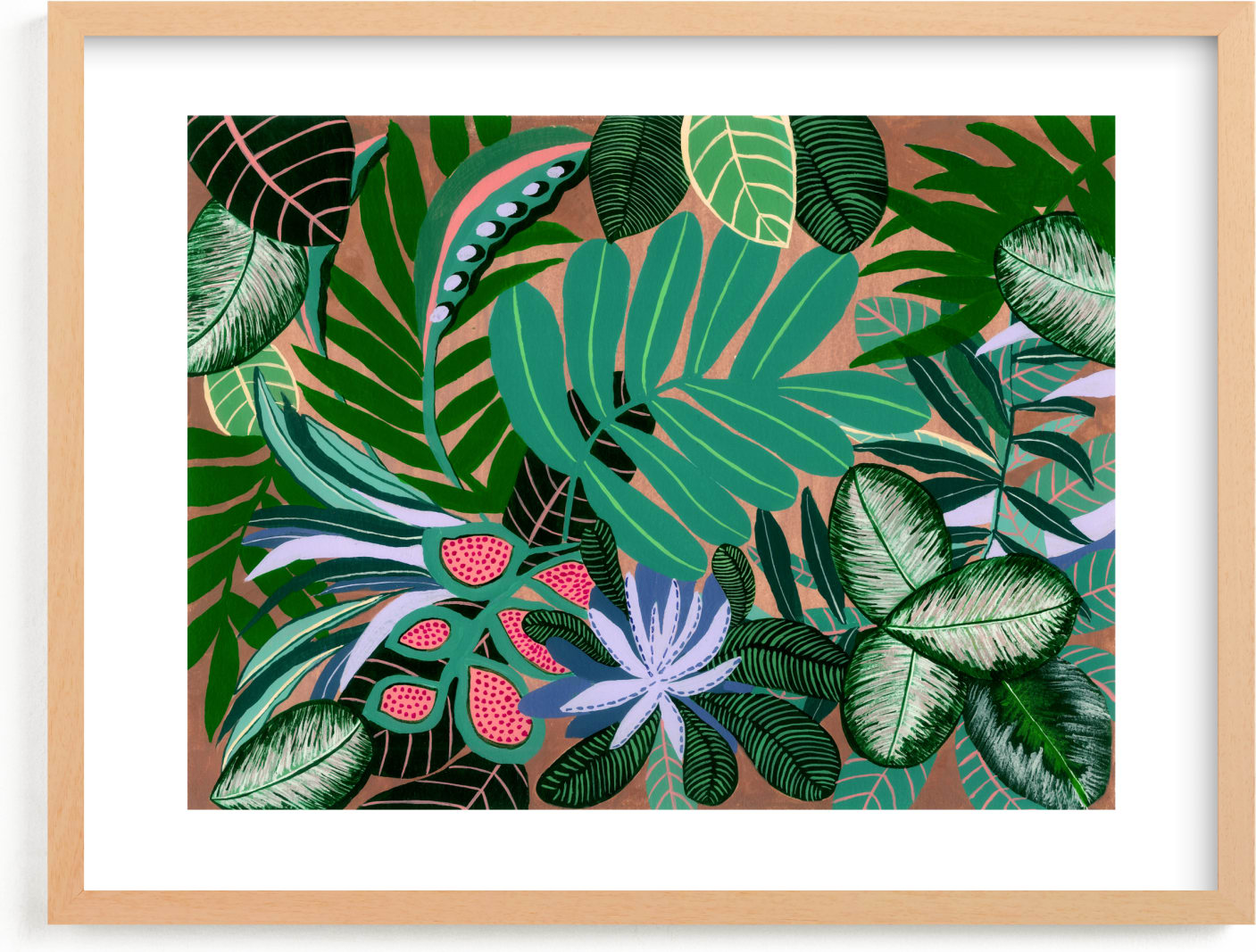 This is a pink, beige, green kids wall art by FERNANDA MARTINEZ called Paradise.