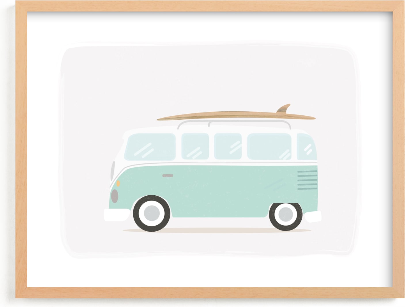This is a blue, green kids wall art by Itsy Belle Studio called Beach Bus.