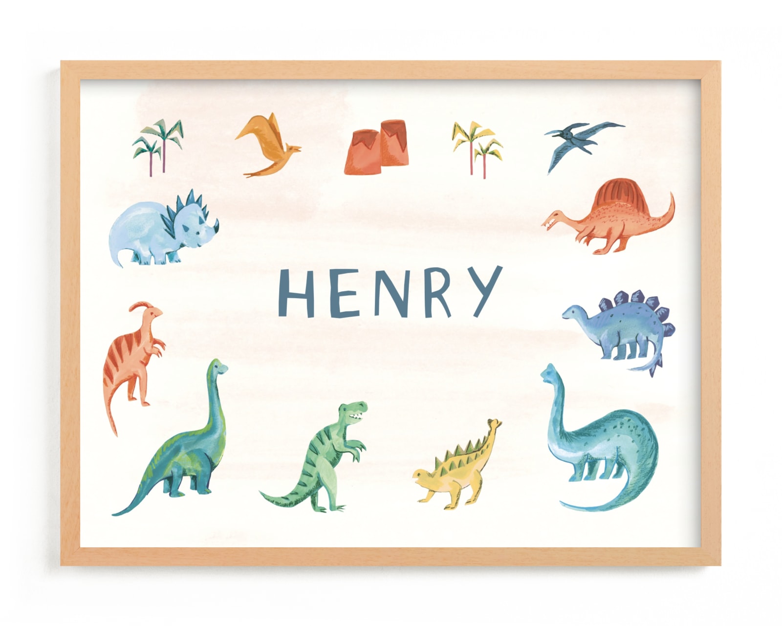 "Dino Friends" - Children's Custom Art Print by Teju Reval in beautiful frame options and a variety of sizes.