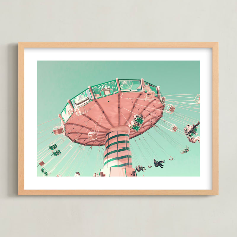 "Swing Ride" - Art Print in Bright Turquoise by Caroline Mint - Framed