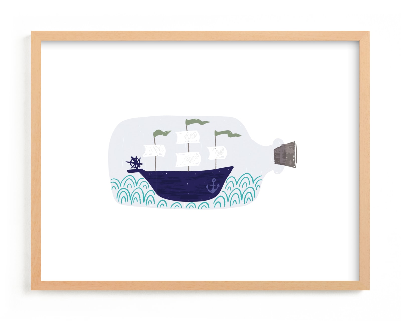 "Little Sail Boat Bottle" by Jackie Crawford in beautiful frame options and a variety of sizes.