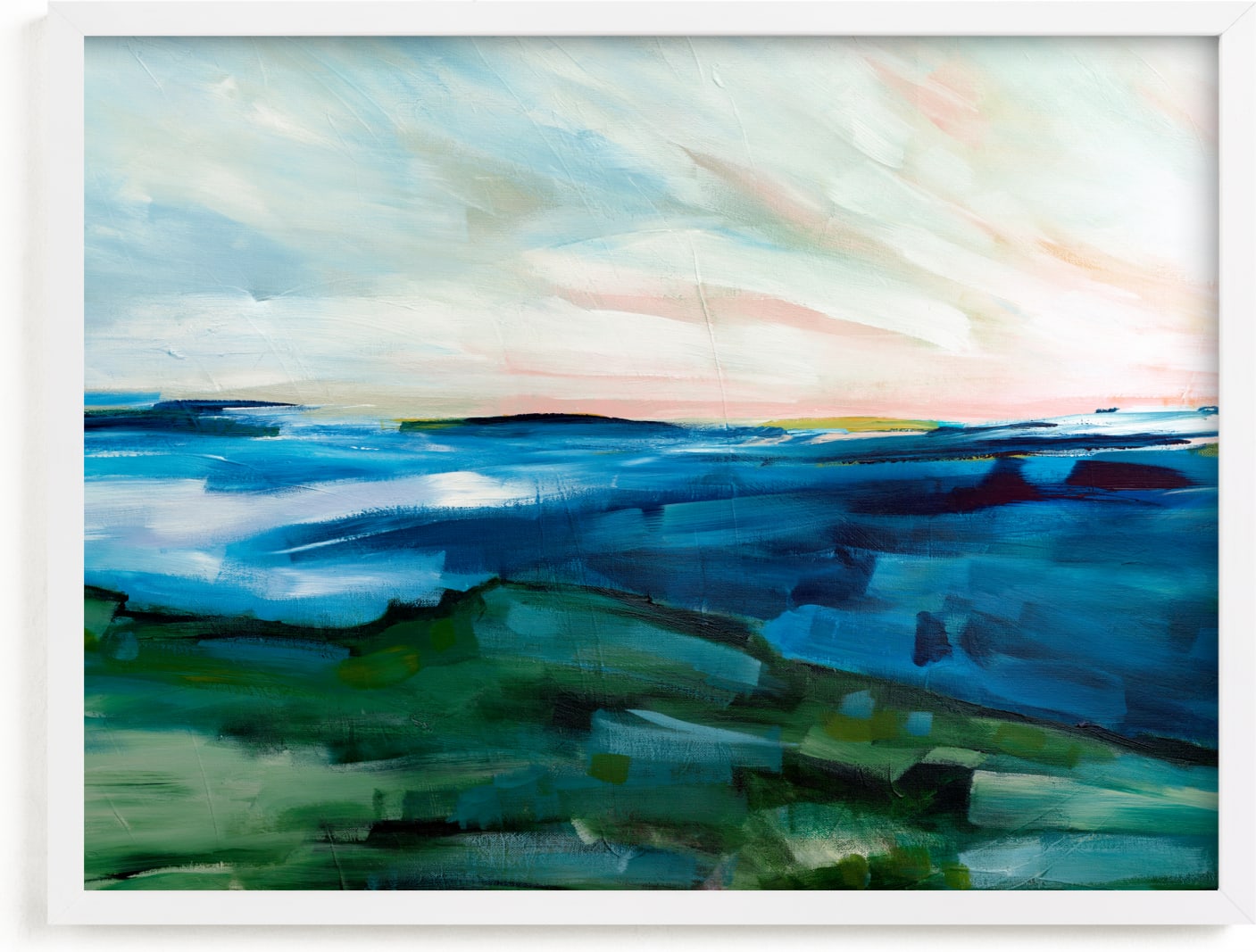 This is a blue art by Jen Florentine called Land View.