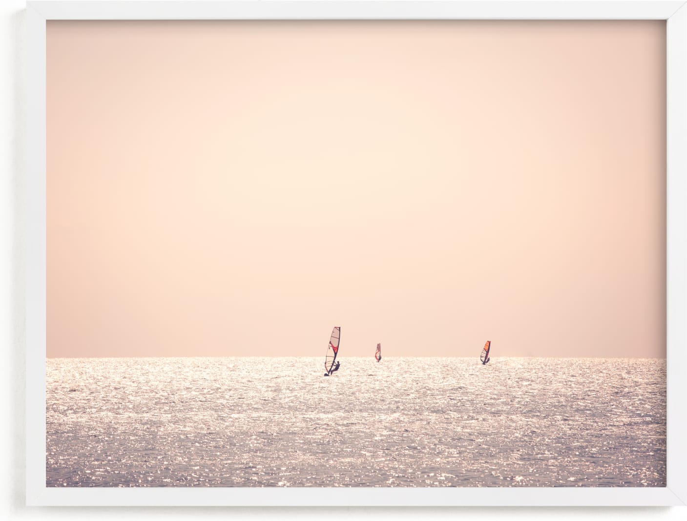 This is a pink art by Ann Hudec called Outer Banks Wind Surfers.