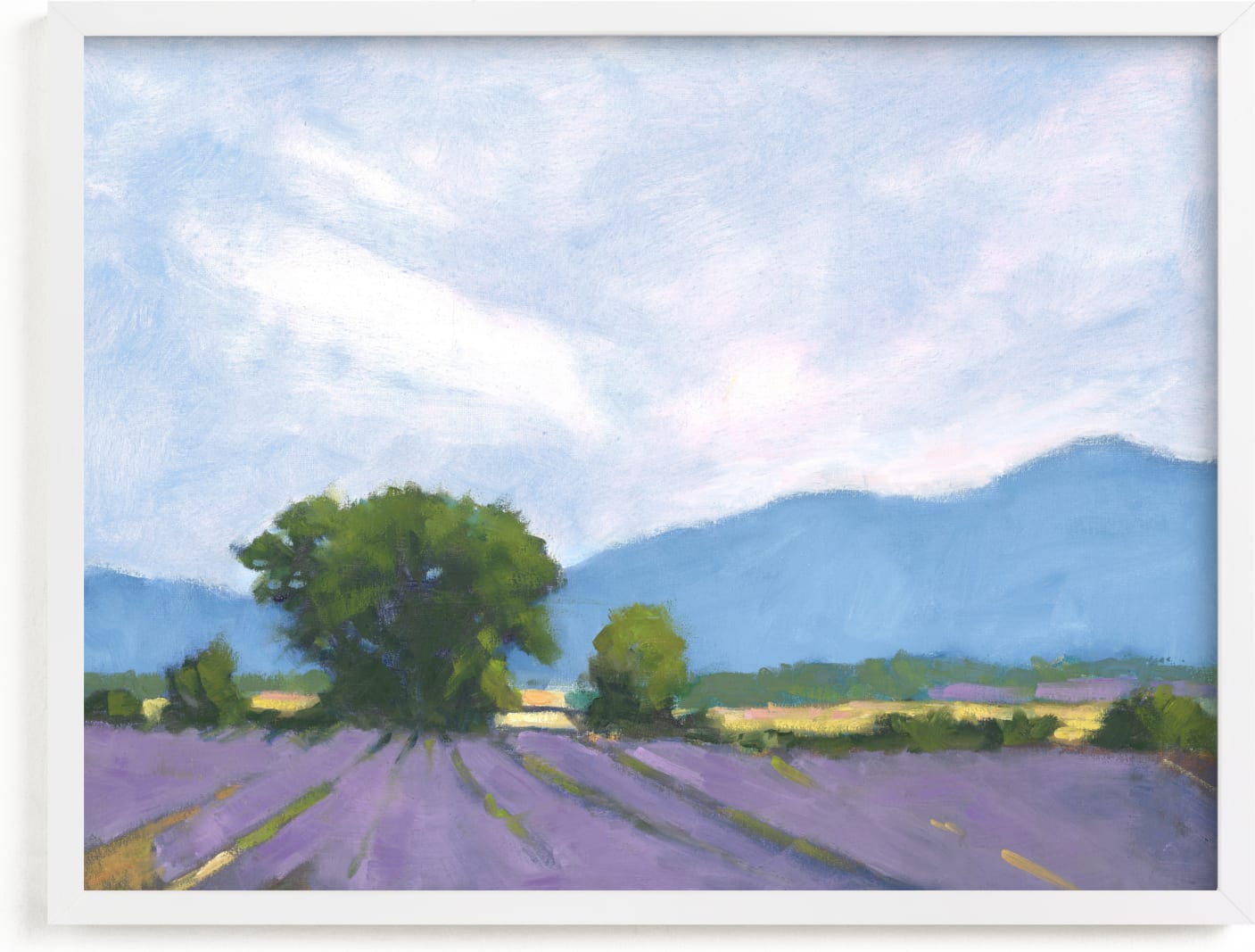 This is a blue, purple, green art by Marie Stone called Lavender Fields.