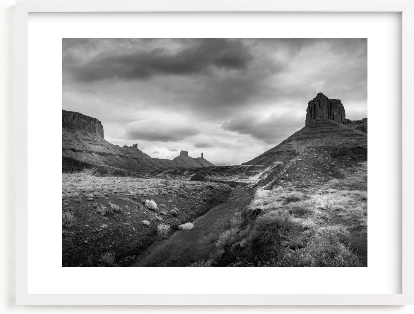 This is a black and white art by Eric Clegg called buttes & mesas II.