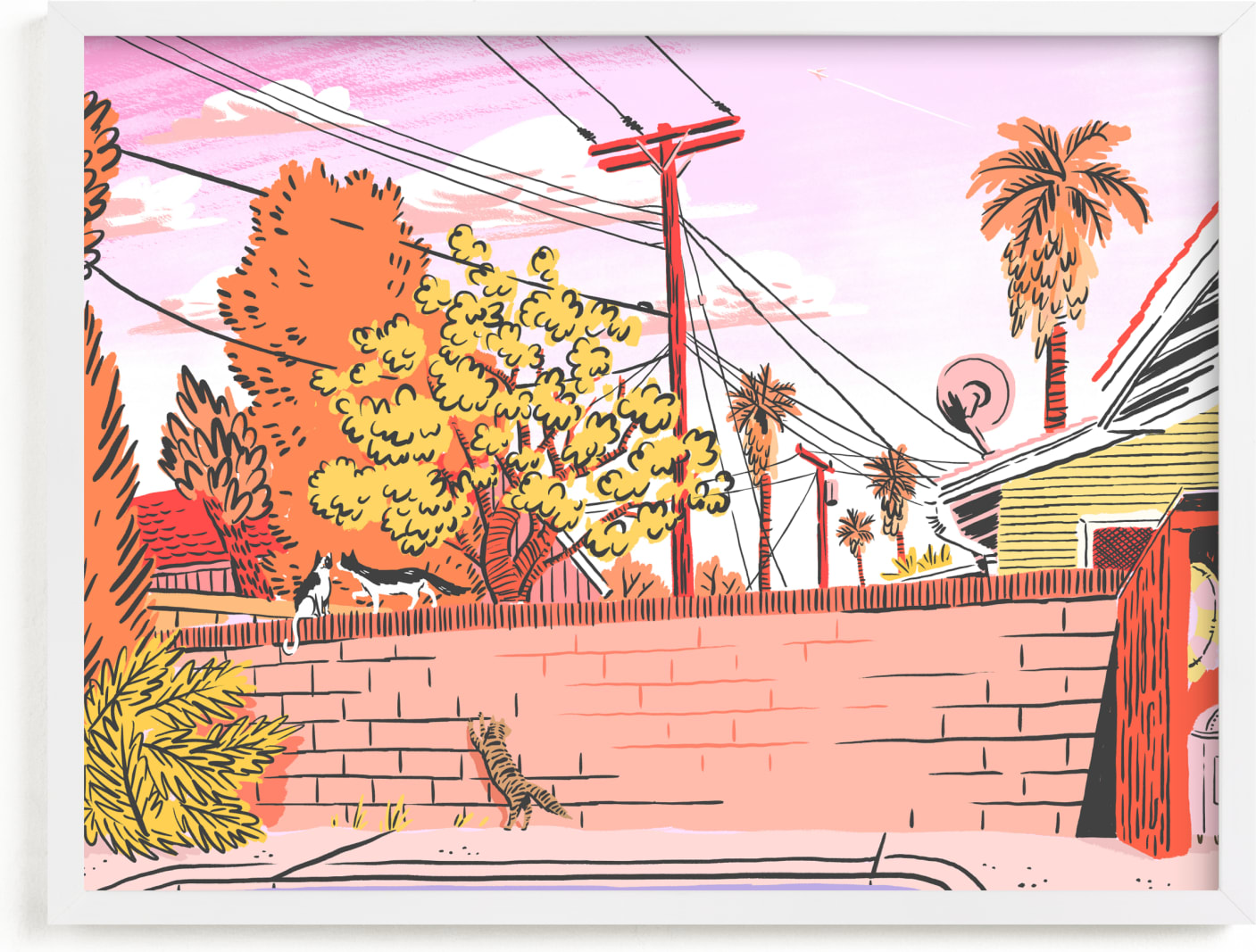 This is a pink art by Evan Clark called West Coast Backyard.