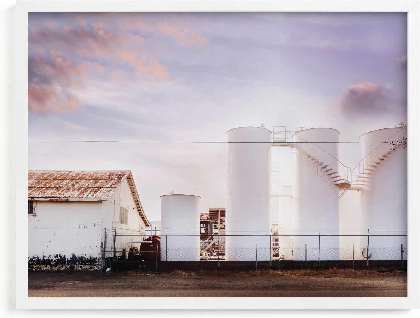This is a purple art by Hollie Renner Photography called Morning at the Silos.