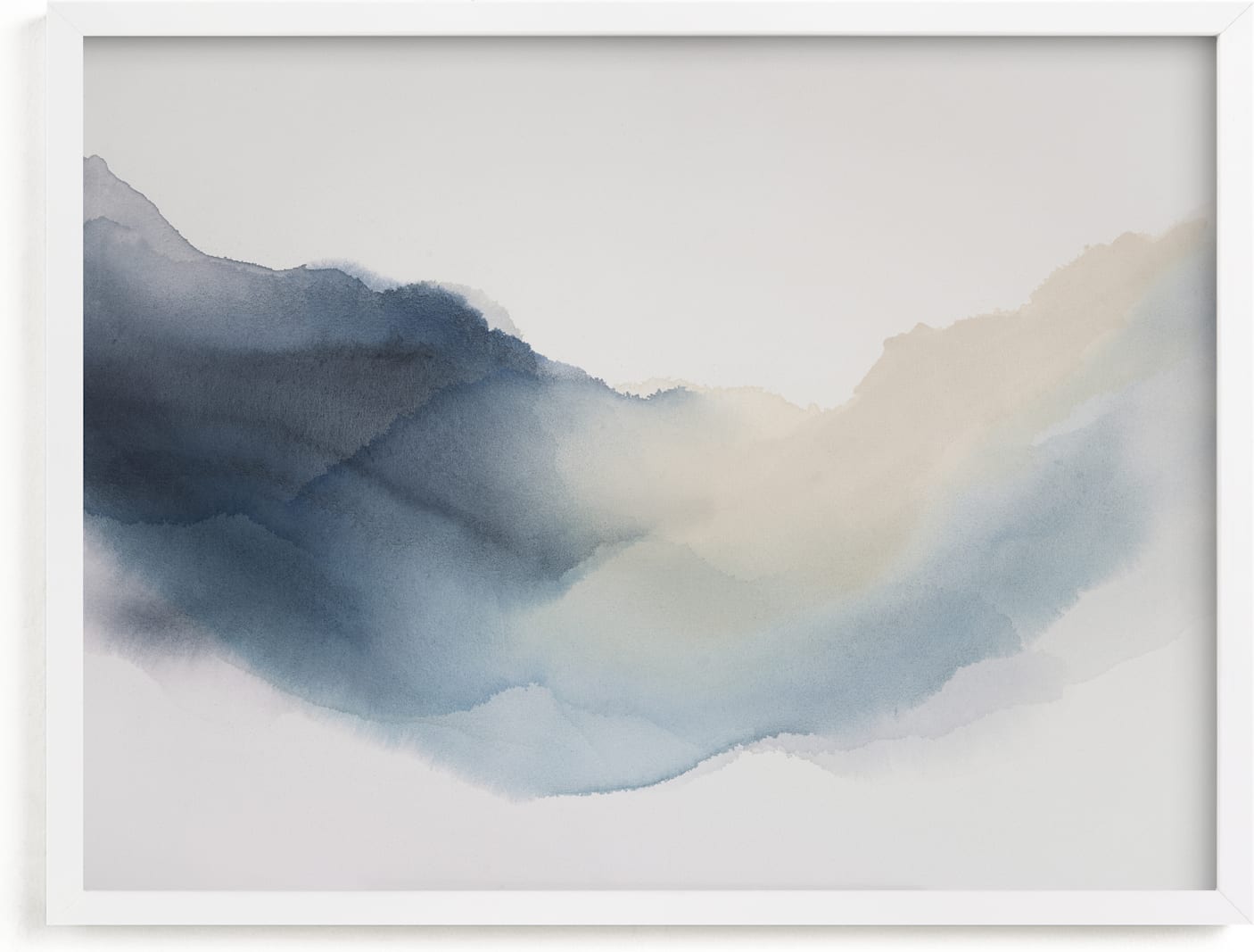 This is a blue, white, beige art by Rebecca King called Reflection in the River.