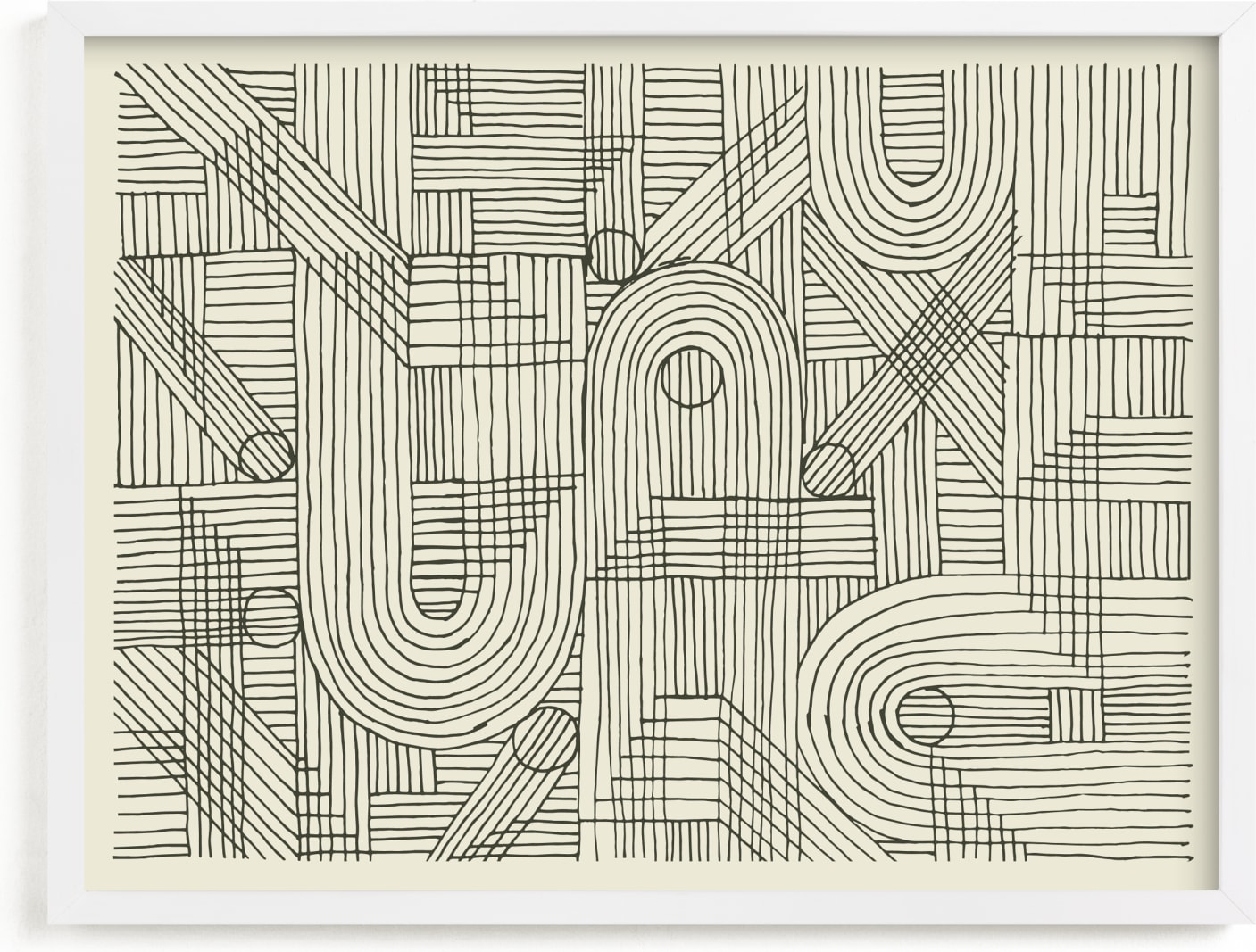 This is a black and white, beige art by Katie Zimpel called Sketchy Pattern.