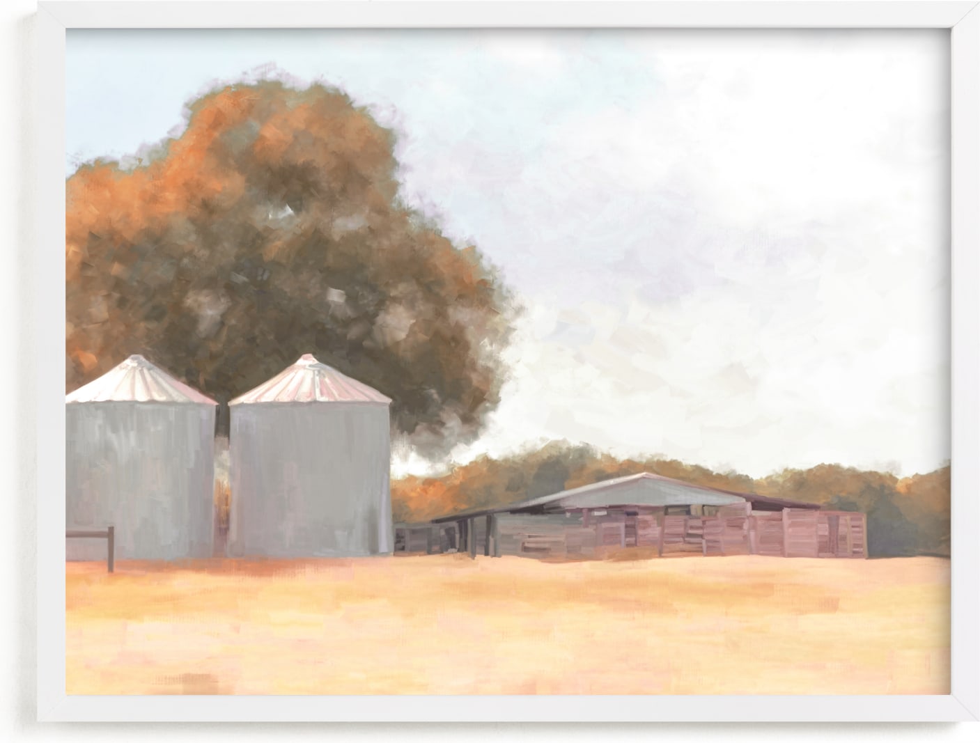 This is a brown art by Amy Hall called Two Silos.