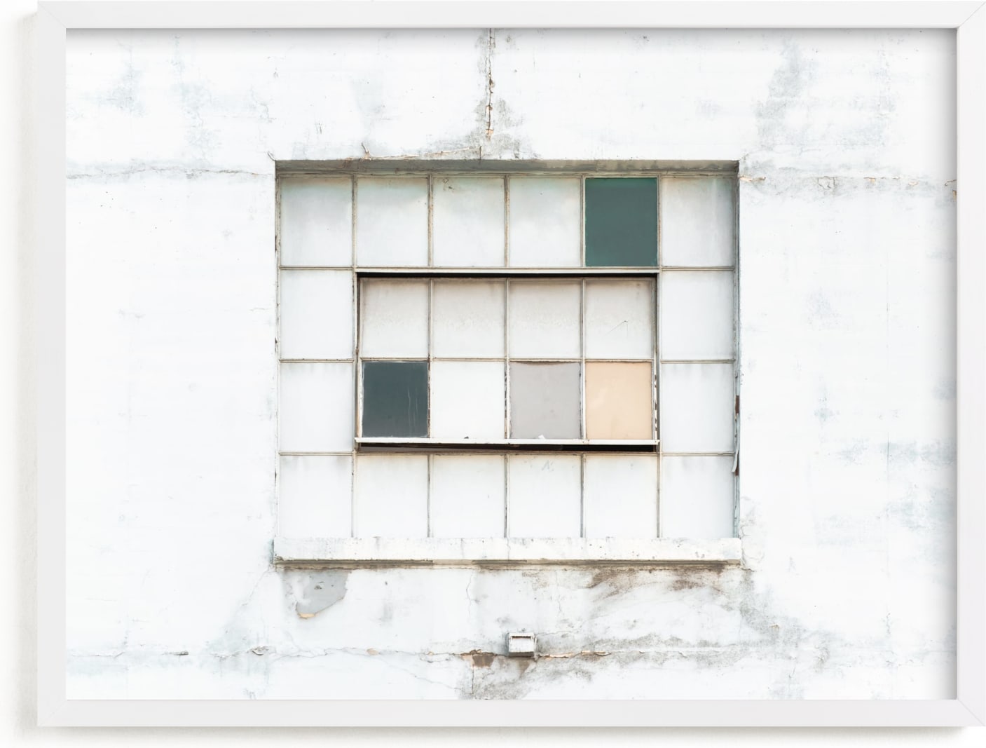 This is a white art by Kamala Nahas called Industrial Window.