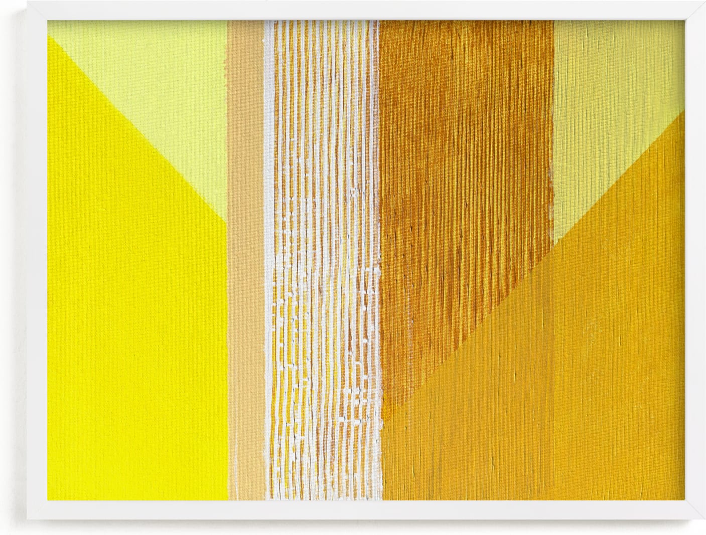 This is a white, yellow, gold art by Jen Florentine called Hues.