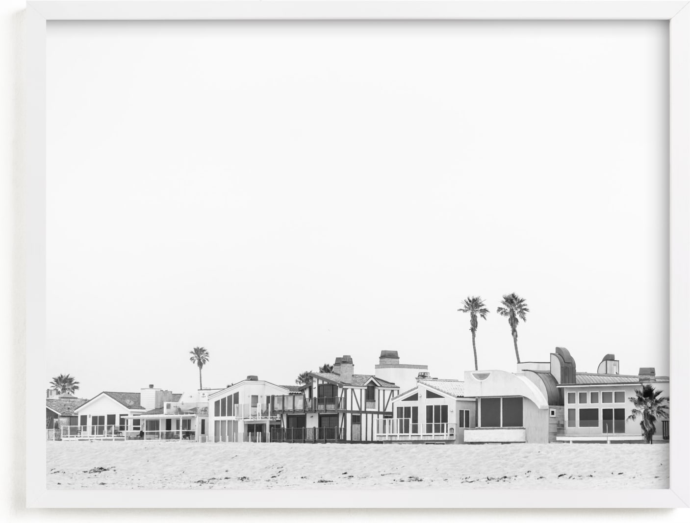 This is a black and white art by Kamala Nahas called Beach Houses.