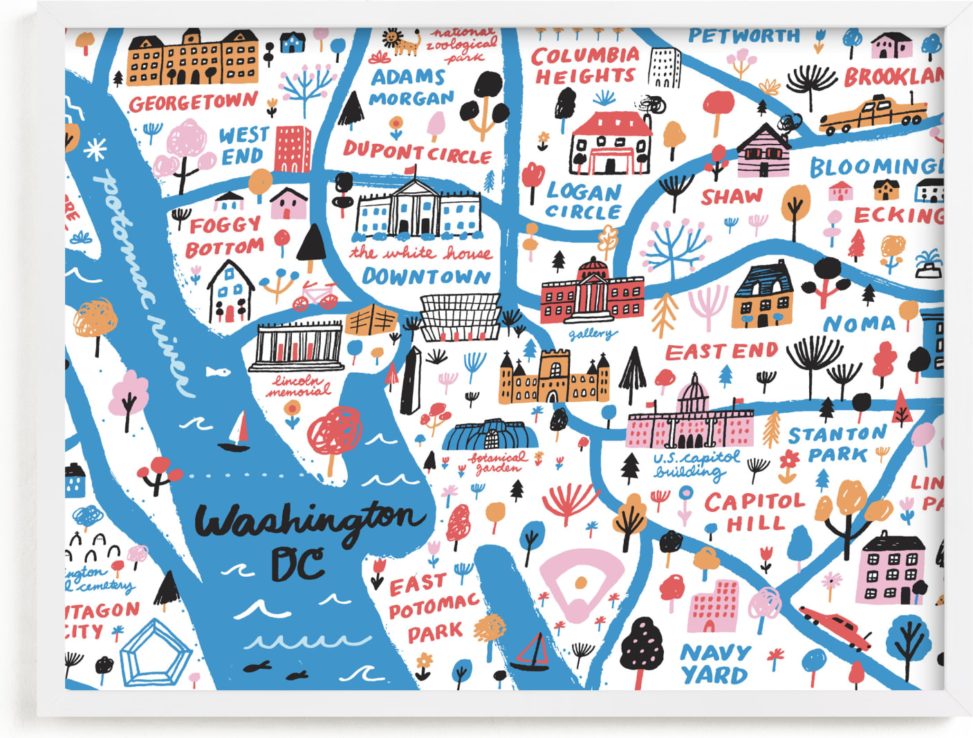 This is a blue art by Jordan Sondler called I Love Washington D.C..
