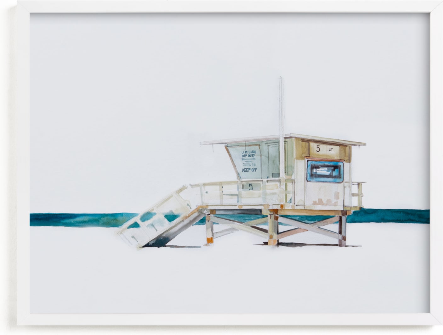 This is a blue art by Viktoria Eperjesi called Hermosa Beach Lifeguard Tower.