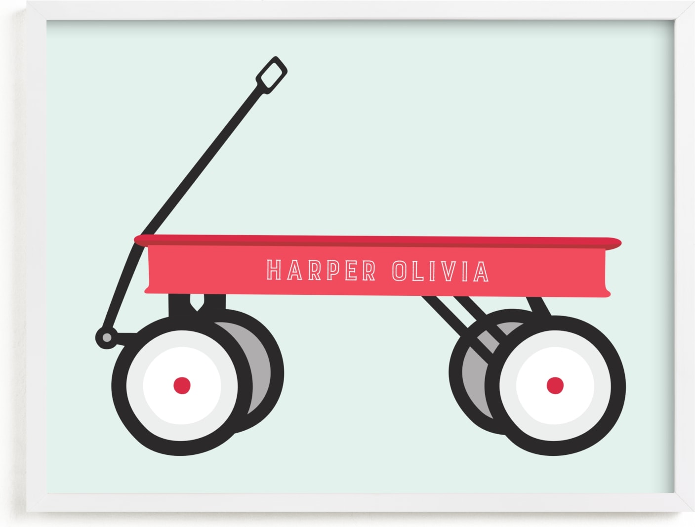 This is a blue personalized art for kid by Alexandra Cohn called Little Red Wagon.