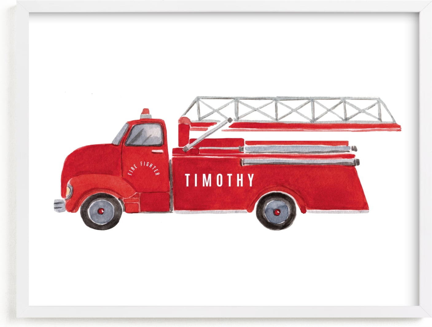 This is a red personalized art for kid by frau brandt called Vintage FireTruck.