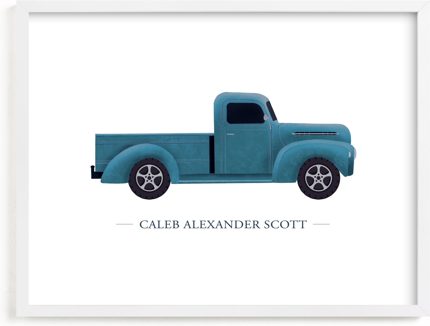 This is a blue personalized art for kid by Rebecca Humphreys called Old American Truck.
