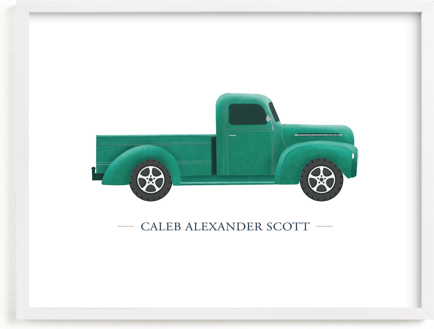 This is a green personalized art for kid by Rebecca Humphreys called Old American Truck.
