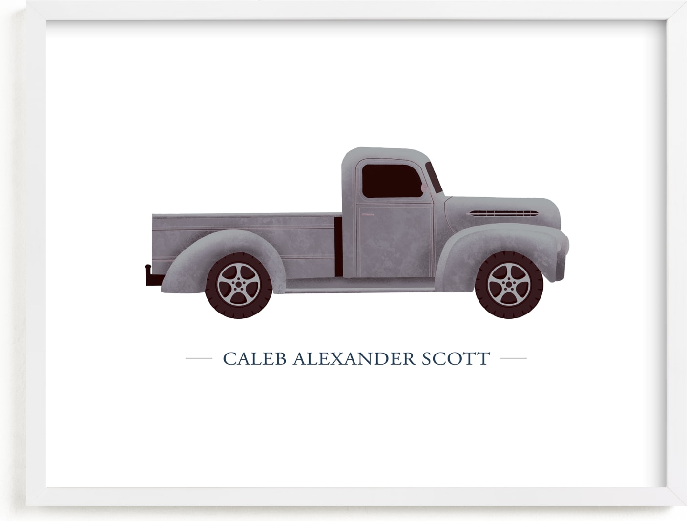 This is a grey personalized art for kid by Rebecca Humphreys called Old American Truck.