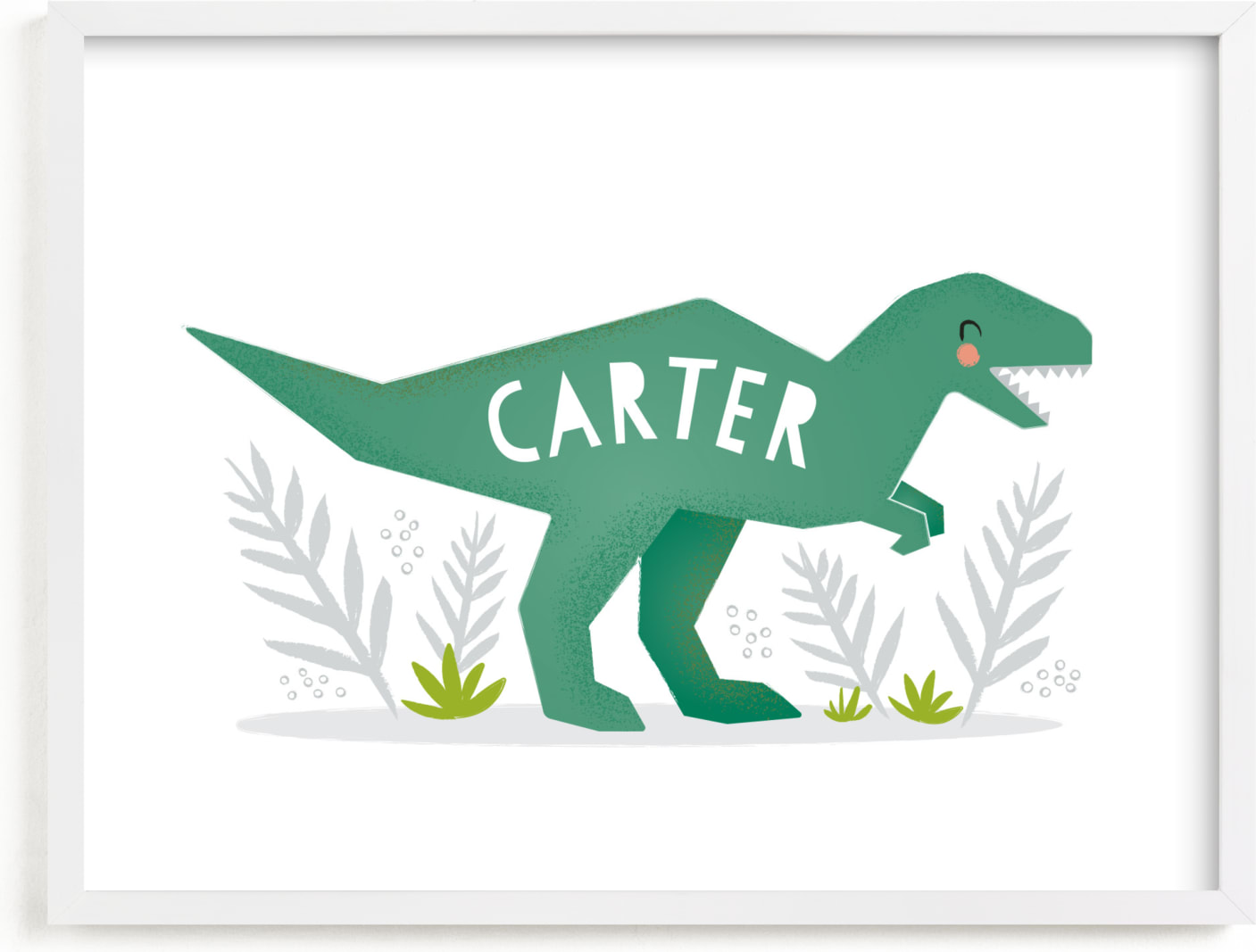 This is a colorful personalized art for kid by Karidy Walker called Little T Rex.