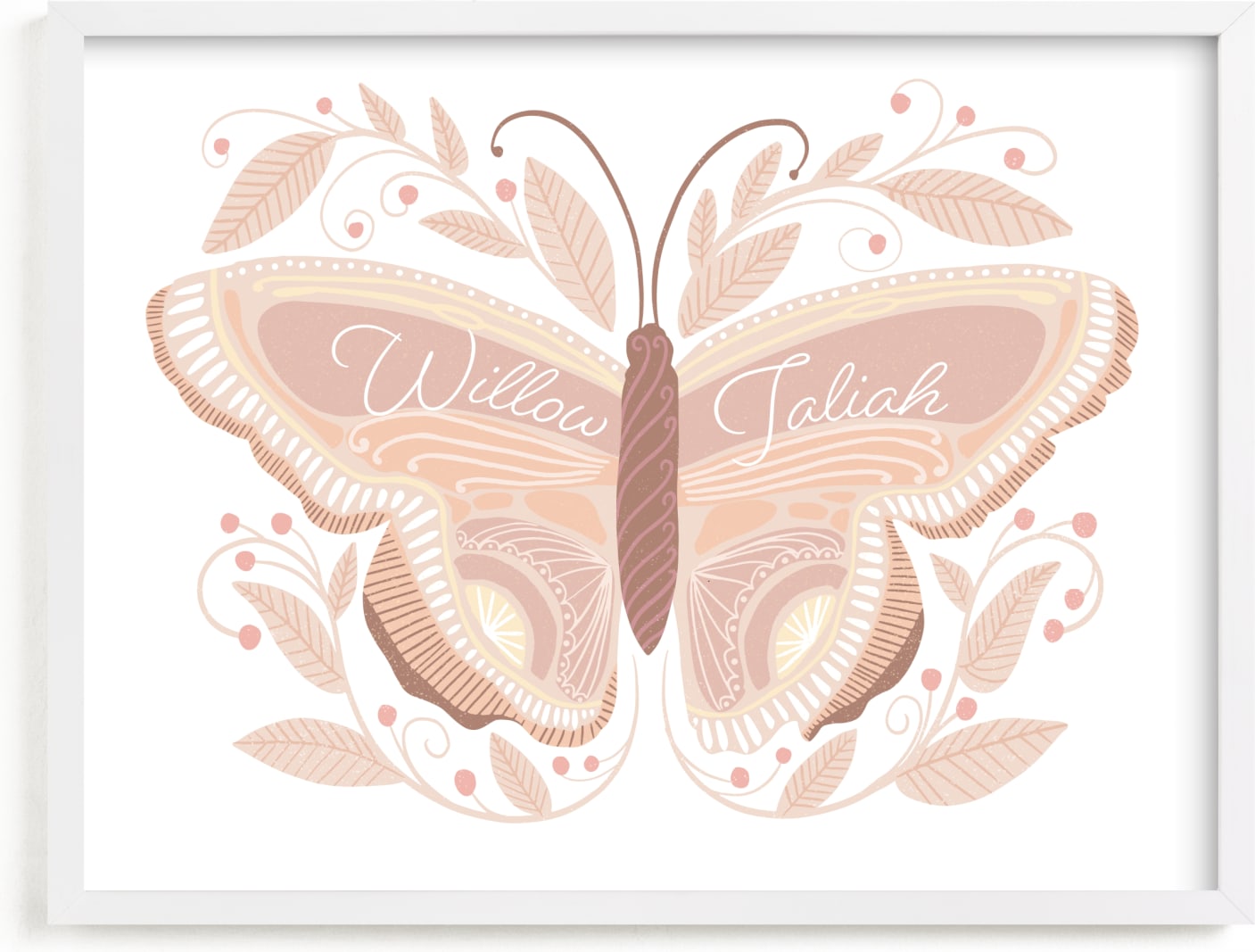 This is a pink personalized art for kid by Blue Ombre co called Flutter & Fly.