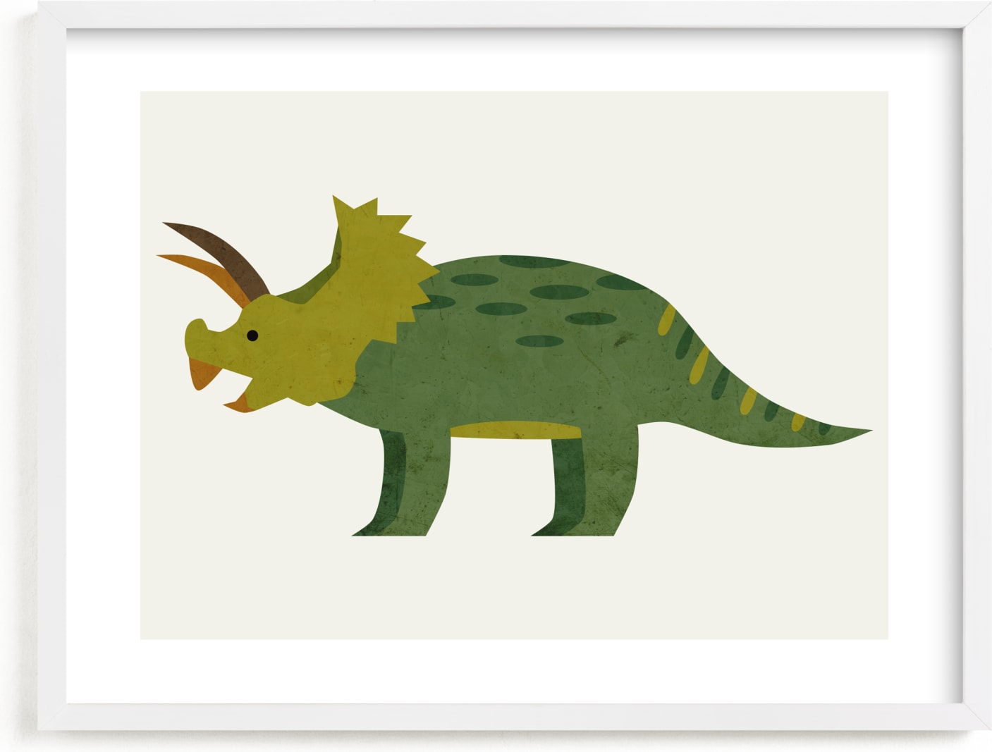 This is a brown kids wall art by Amy Mullen called Triceratops.