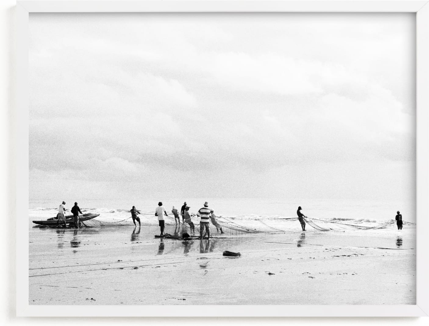 This is a black and white kids wall art by Eliane Lamb called The fishermen 1.