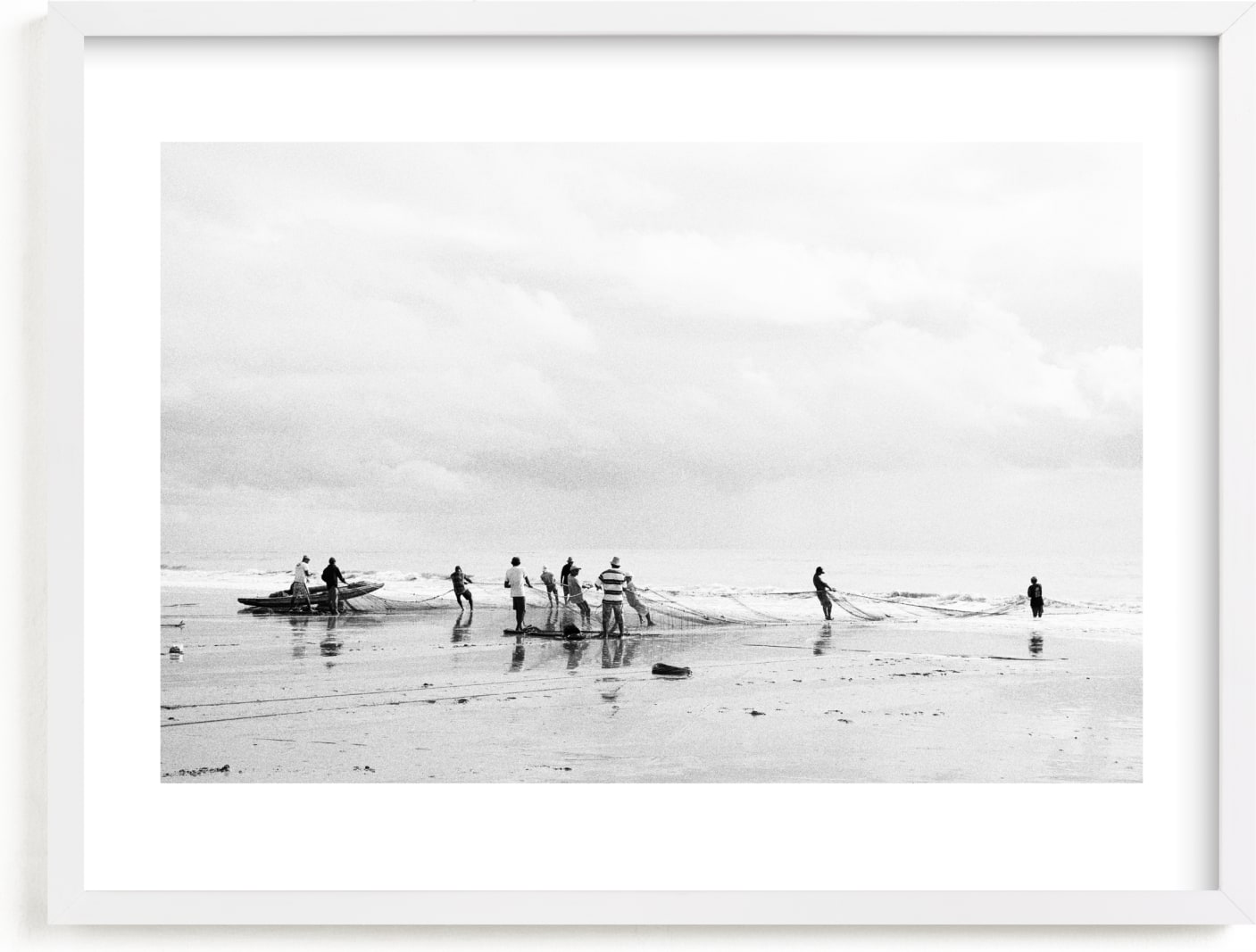 This is a black and white kids wall art by Eliane Lamb called The fishermen 1.